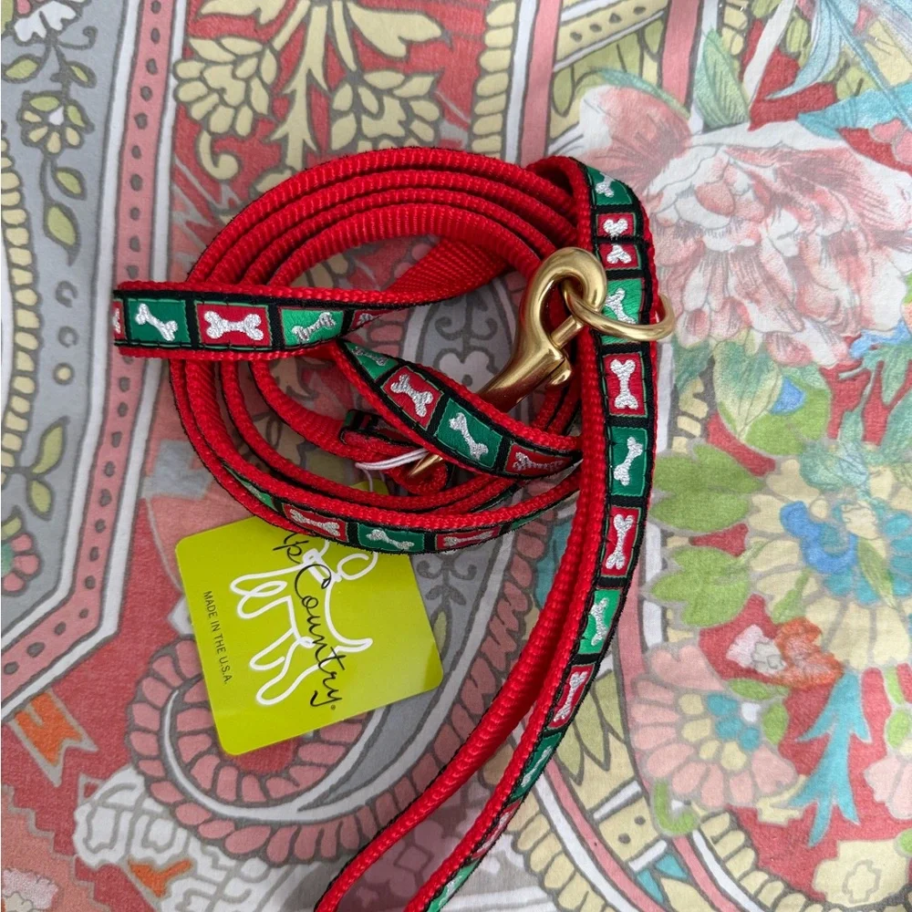 Dog Leash w/ green red Bone Pattern Xmas Up Country perfect gift for your dog